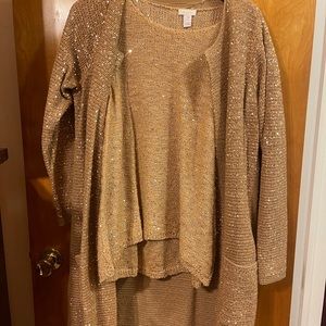Chicos | Women’s Gold Sequin Sweater and Shirt Set | Size Large